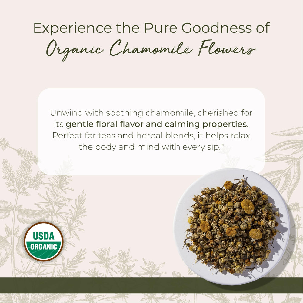 Starwest chamomile flowers dried for soothing tea and blends.