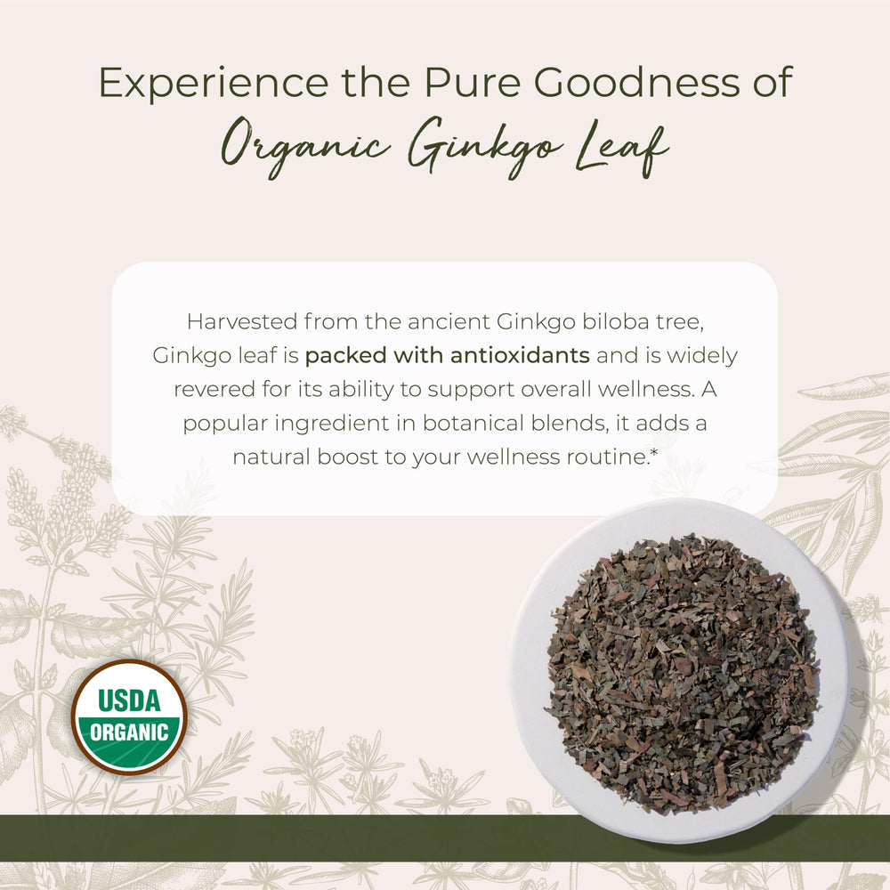 Starwest Botanicals organic ginkgo leaf bag image ready for culinary infusions and herbal recipes.