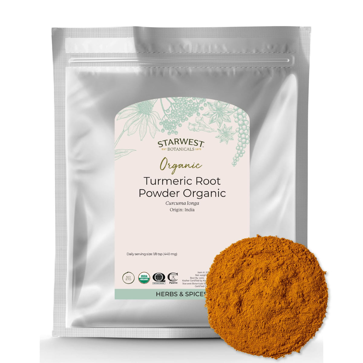 Starwest Botanicals organic ground turmeric powder bag for bulk cooking
