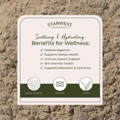Organic marshmallow root powder jar showing kosher and non-GMO quality.