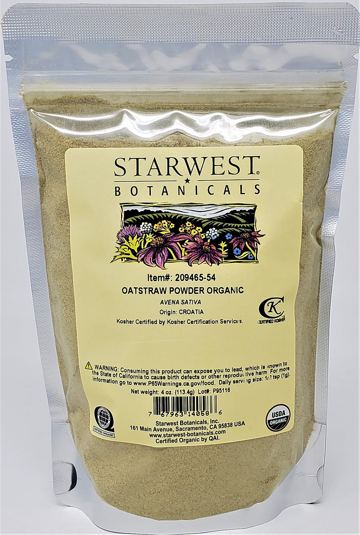 Starwest Botanicals Organic Oatstraw Powder for smoothies and herbal blends.