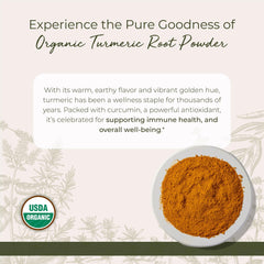 Starwest Botanicals turmeric powder jar label highlights organic, non-GMO quality.