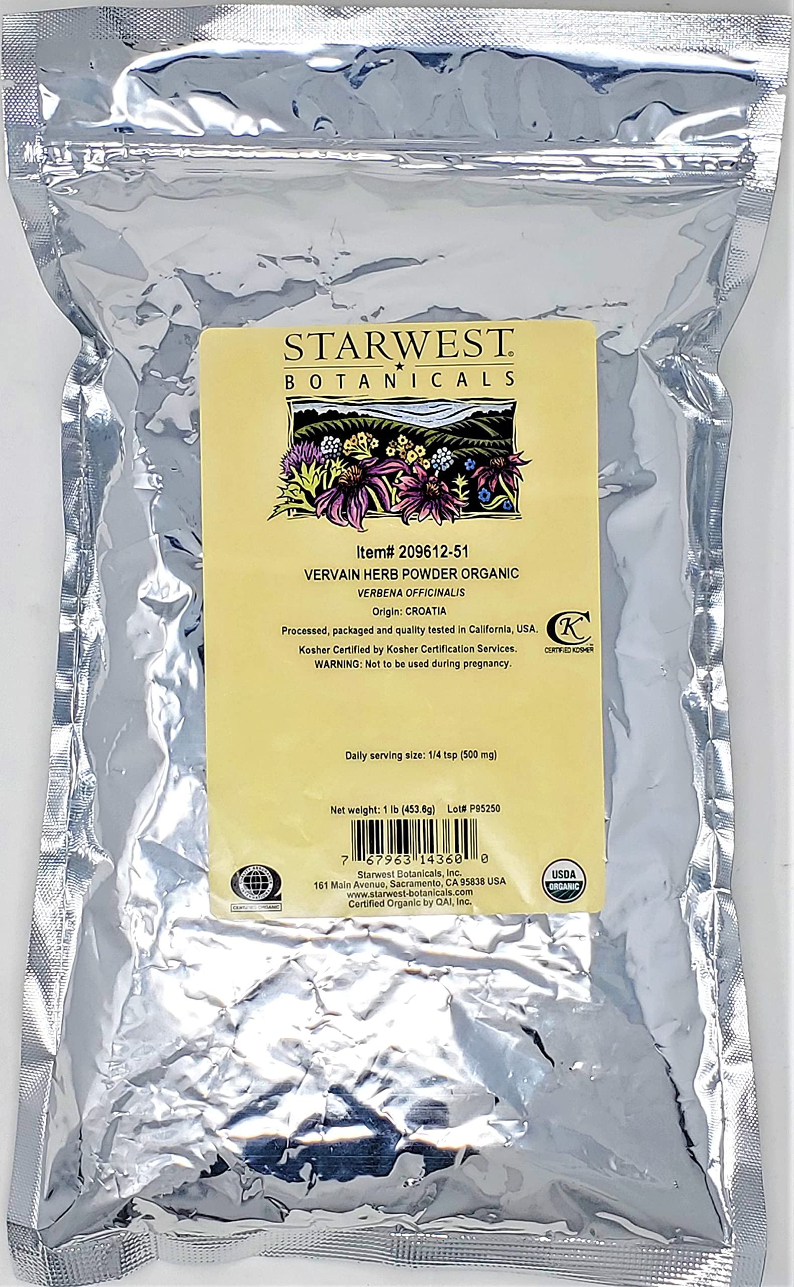 Starwest Botanicals Organic Vervain Powder 1lb ideal for tea blends and sachets.