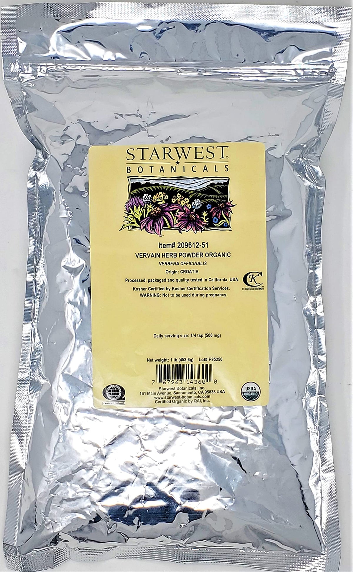 Starwest Botanicals Organic Vervain Powder 1lb ideal for tea blends and sachets.
