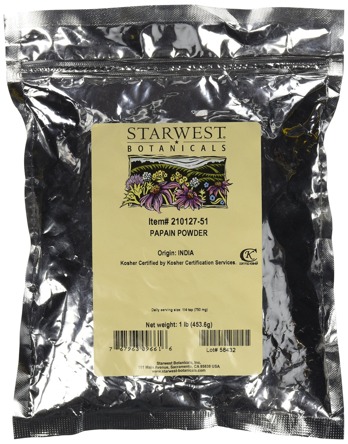 Starwest Botanicals Papain powder in a resealable bag for meat tenderizing prep.
