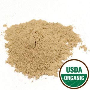 Close-up of psyllium powder texture, Starwest Botanicals, ideal for thickening shakes.