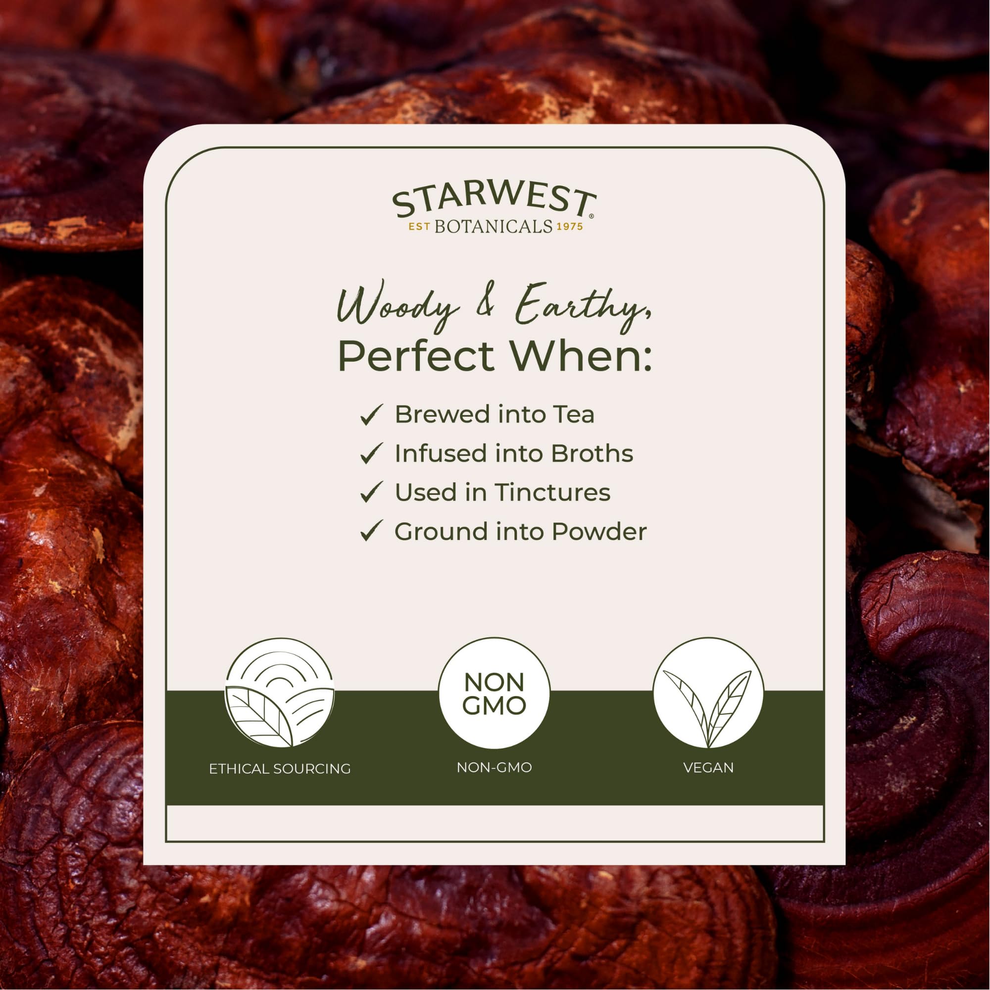 Starwest Red Reishi Mushrooms dried for stir-fries, adding savory depth.