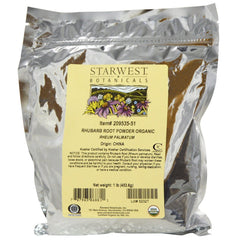 Starwest Botanicals Organic Rhubarb Root Powder 1lb jar for culinary blends.