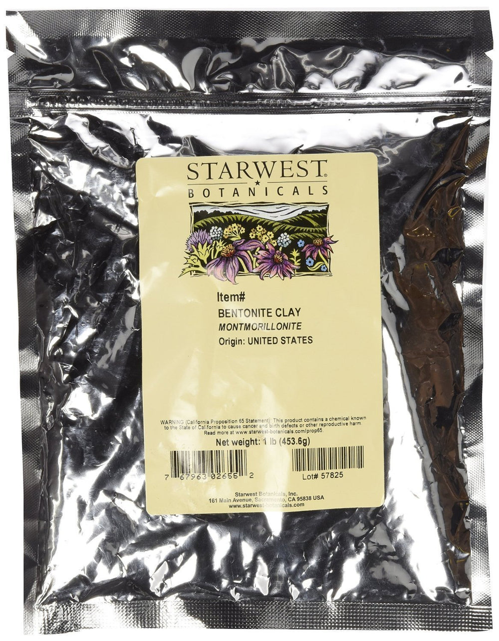 Starwest Botanicals sodium bentonite clay bag, premium food-grade quality for DIY projects.