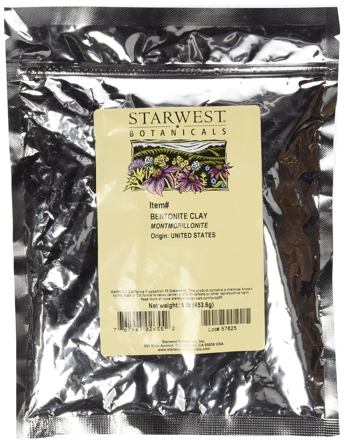 Starwest Botanicals sodium bentonite clay bag, premium food-grade quality for DIY projects.