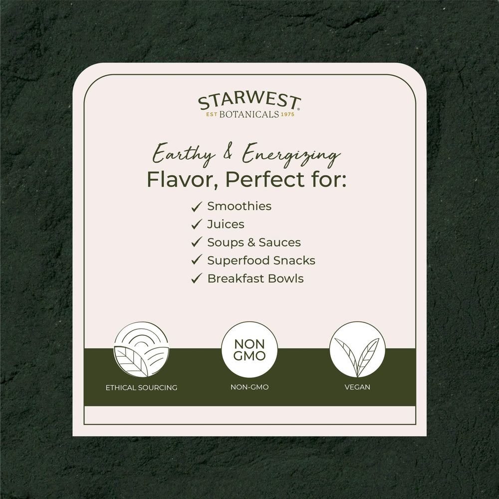 Starwest Spirulina scoop with powder, rich in gamma linolenic acid for vitality