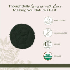 Starwest Spirulina powder dissolving in a glass, vibrant blue-green health drink