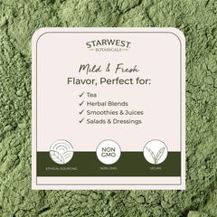 Wheatgrass powder poured into juice for a nutrient-rich drink