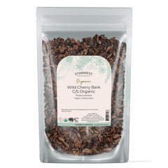 Starwest Botanicals Wild Cherry Bark packaging front for versatile tea blends.