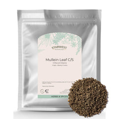 Starwest Botanicals mullein leaf tea bag ready for a soothing cup