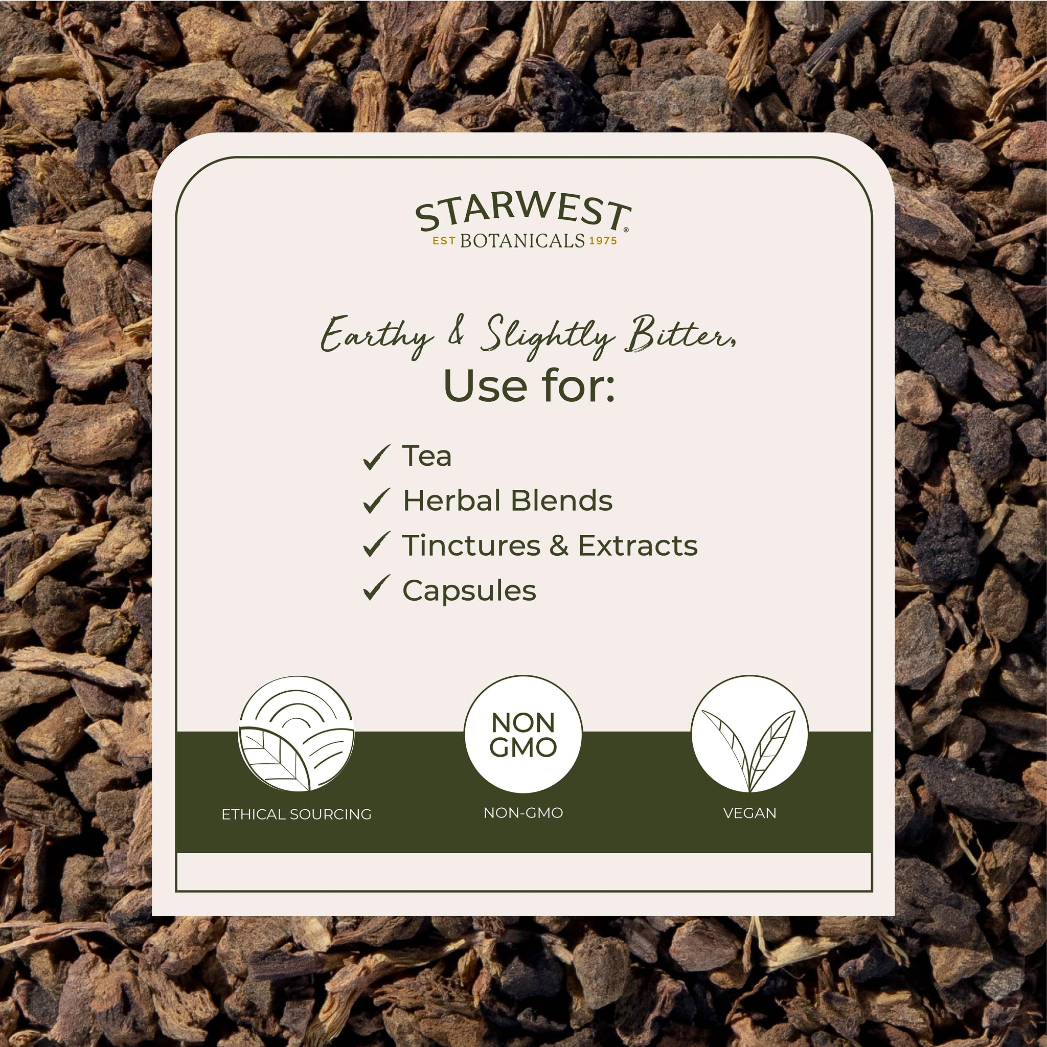 Starwest Yellowdock Root packaging closeup showing pure organic herb.