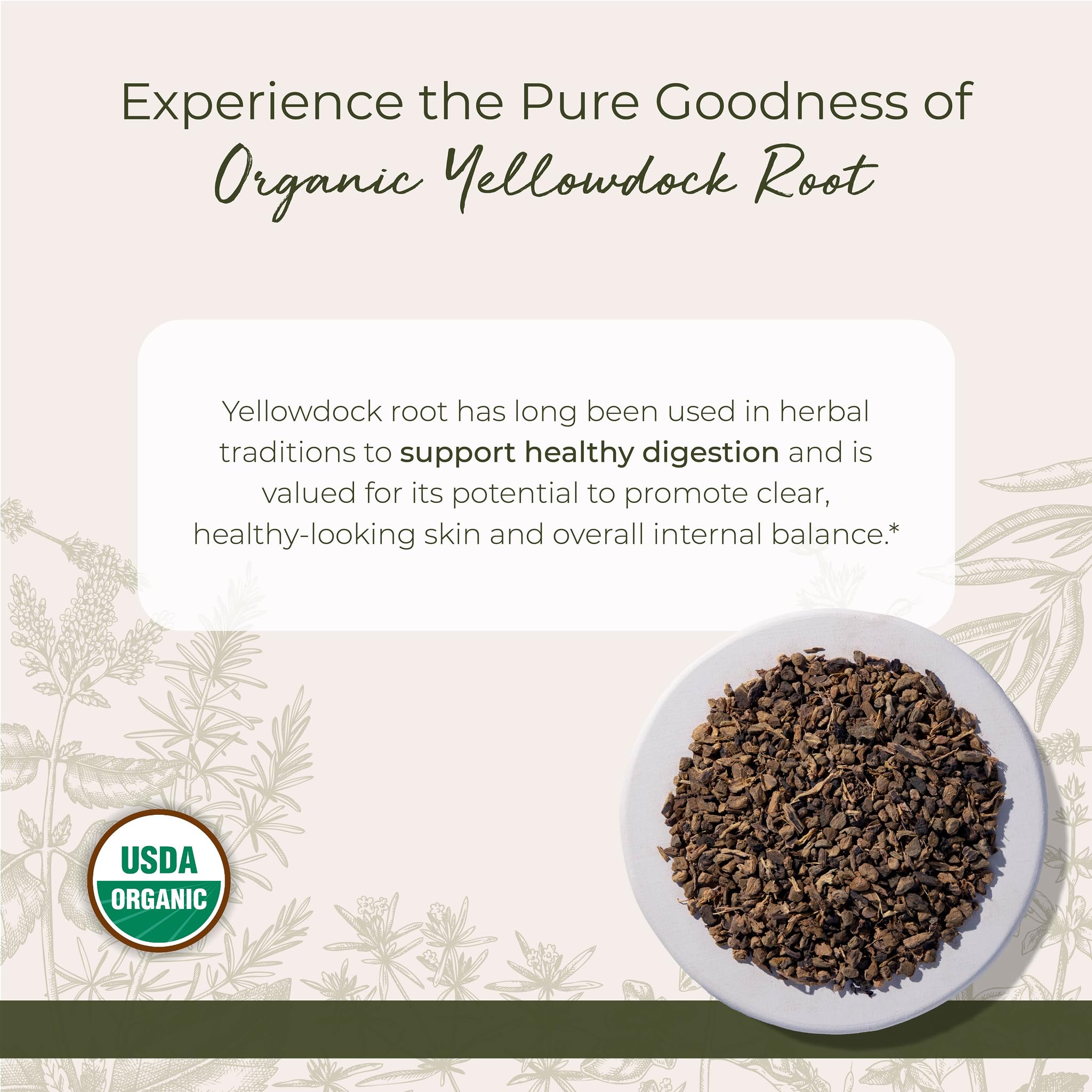 Starwest Yellowdock Root tea-infusion ready leaves offer earthy aroma.