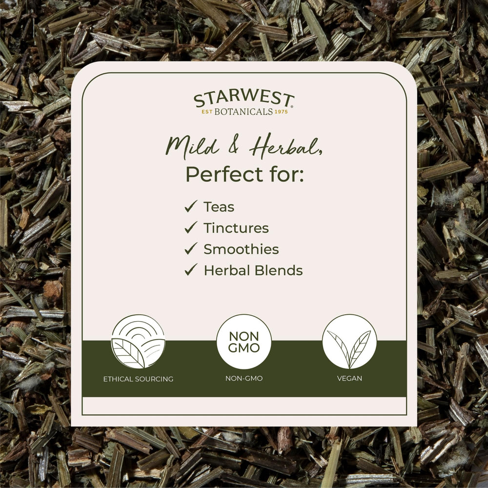 Starwest Cleavers herb loose-leaf brew highlighting grassy aroma for tea blends