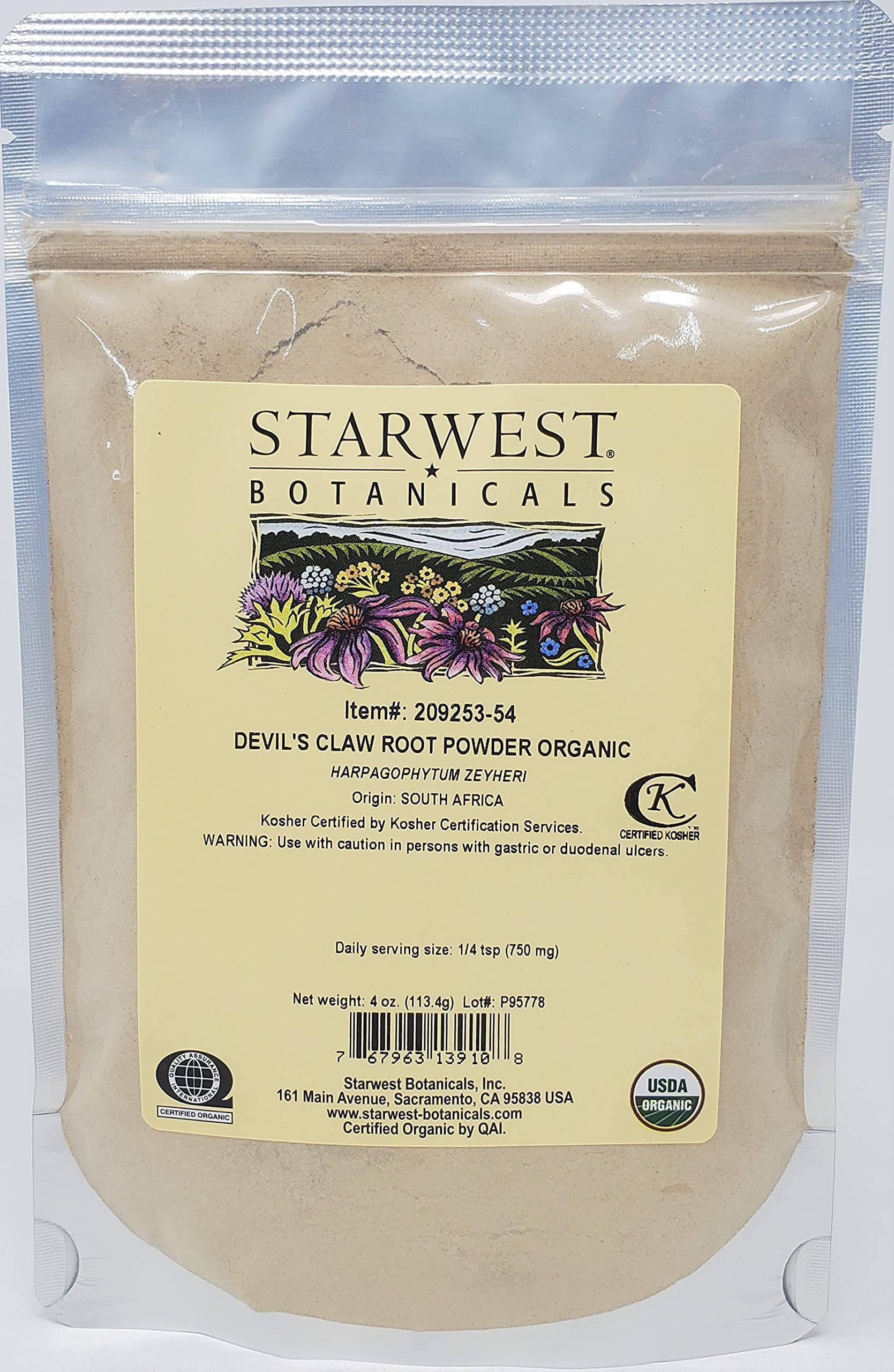 Starwest Botanicals Devil's Claw Root Powder, organic 4 oz, ideal for herbal blends