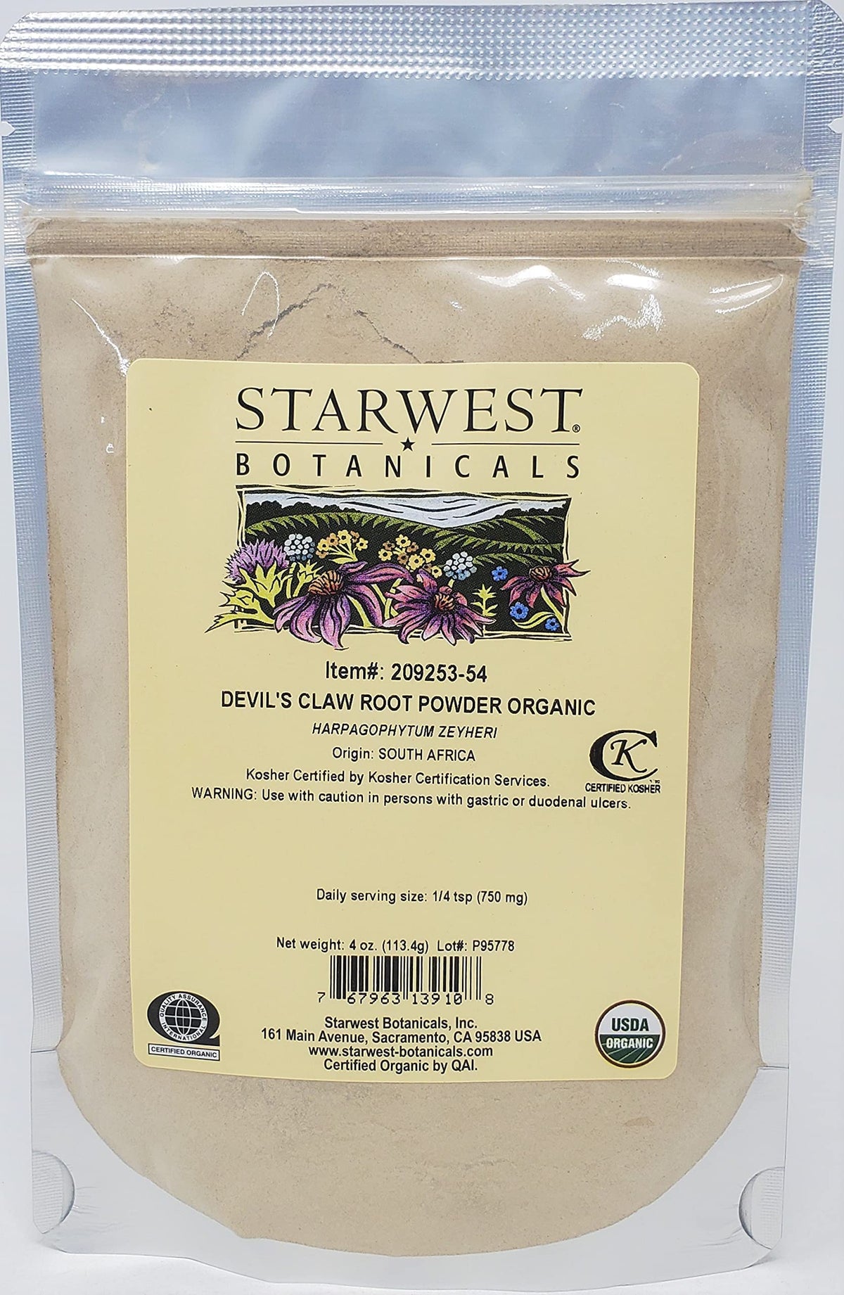 Starwest Botanicals Devil's Claw Root Powder, organic 4 oz, ideal for herbal blends