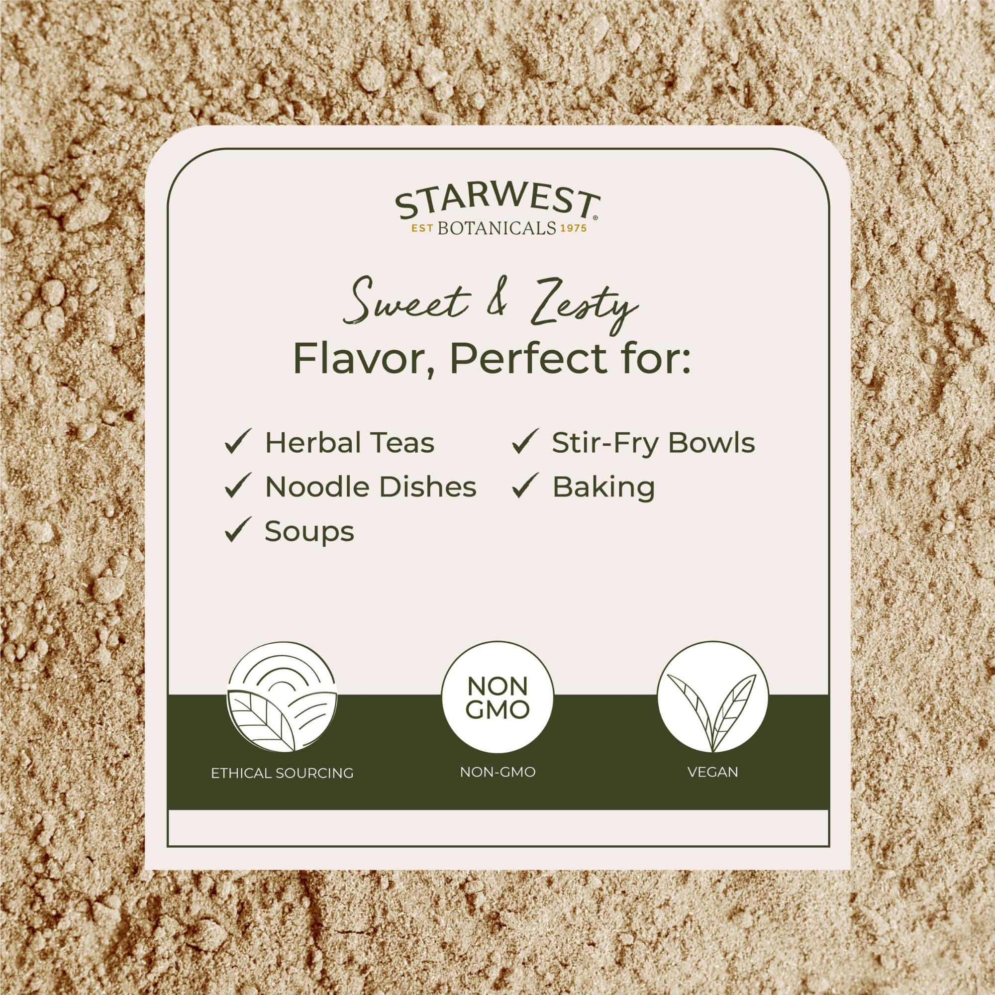 Starwest Botanicals ginger powder closeup for spice drawer and baking