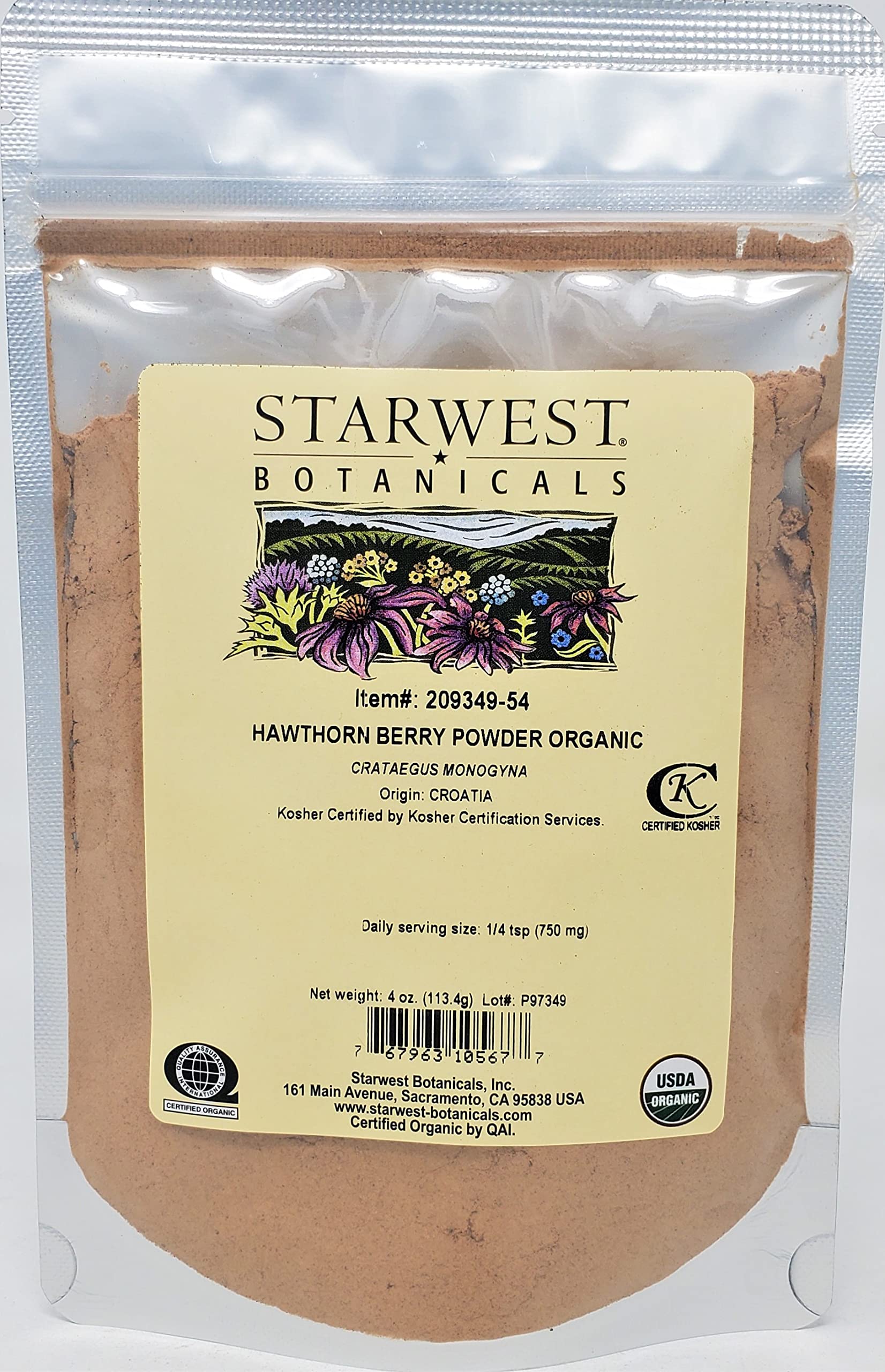 Starwest Hawthorn Berry powder in 4 oz jar ideal for smoothies and teas