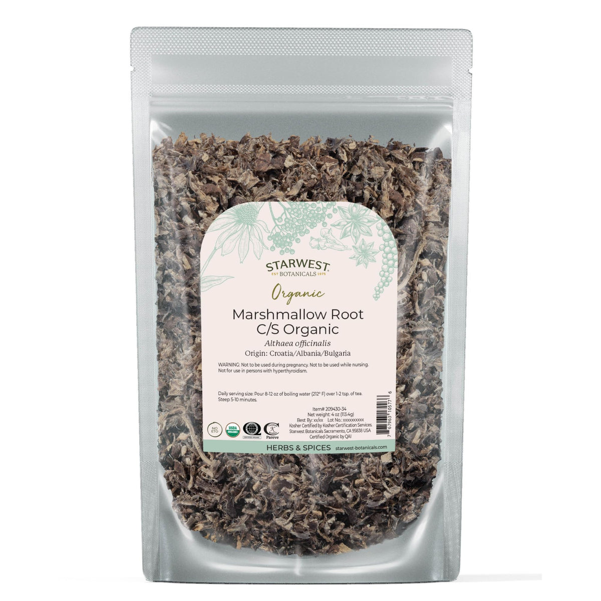 Starwest Marshmallow Root dried cut-sifted for fragrant herbal blends