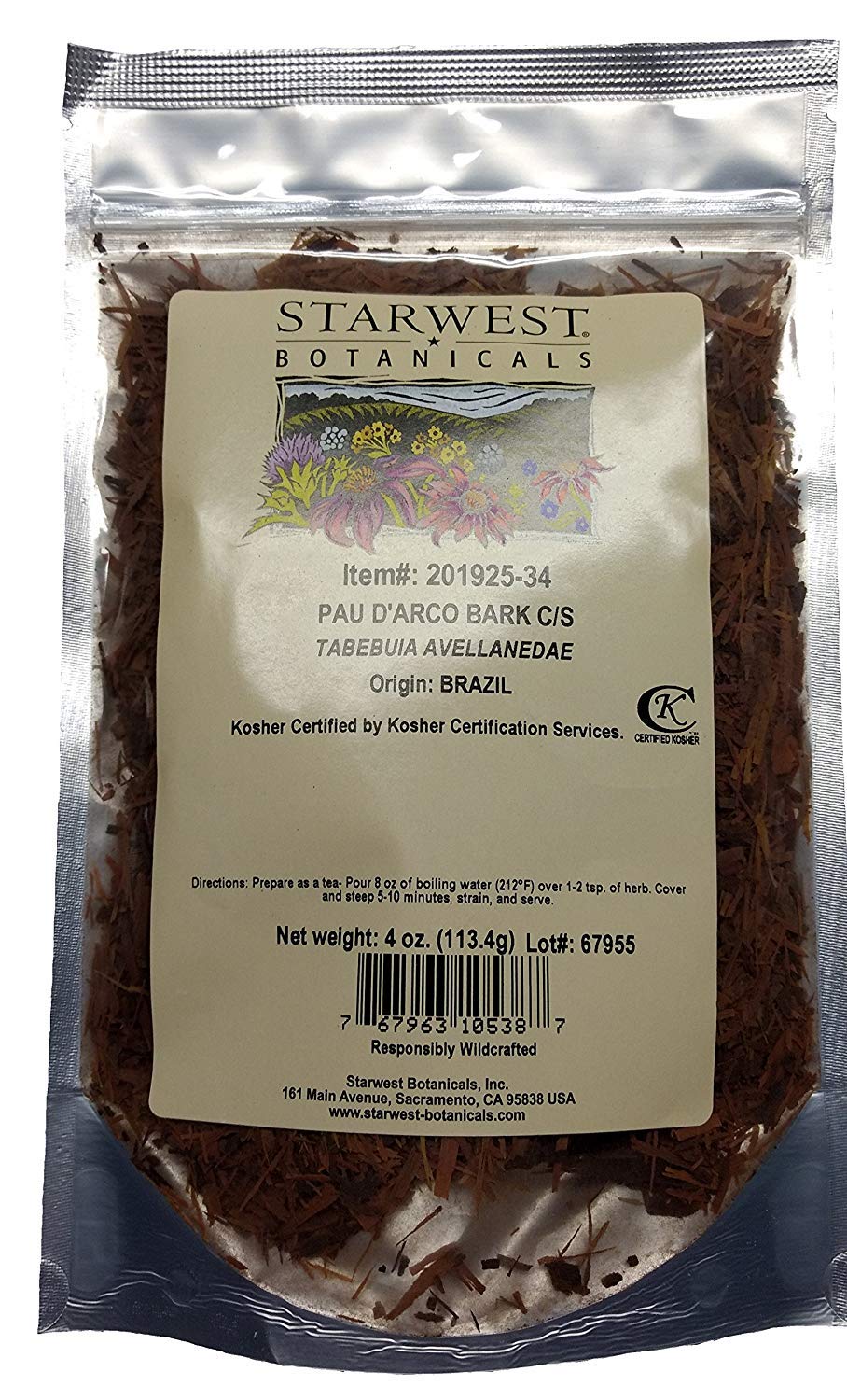 Starwest Pau D'Arco Bark C/S wildcrafted, ready for herbal blends and aromatic crafts.