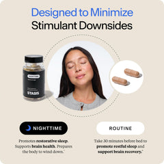STASIS Nighttime bottle on a nightstand for restful sleep