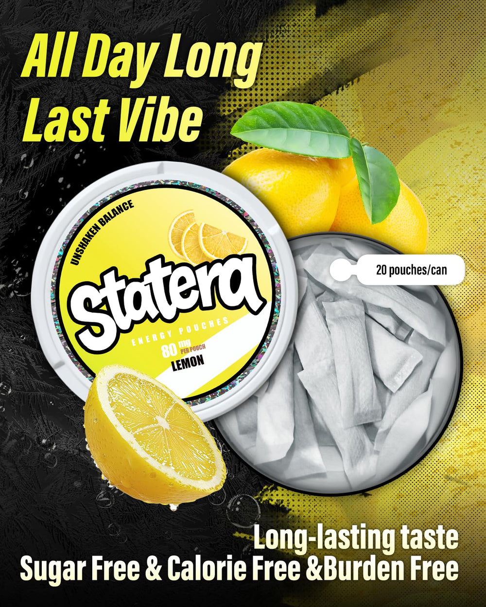 Statera Five-pack cans stacked, signaling consistent energy on demand.