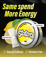 Statera Energy Pouches Lemon close-up shows portable caffeine boost.