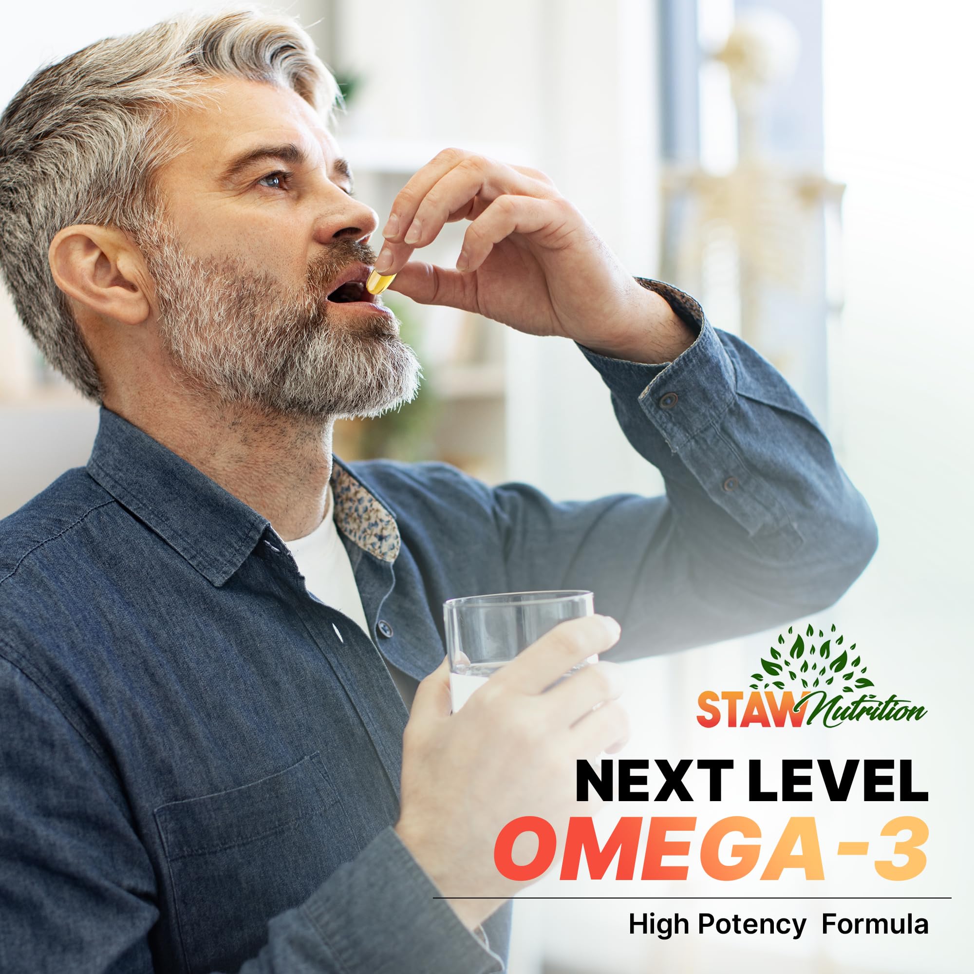STAW Next Level bottle paired with a meal suggests simple daily habit.
