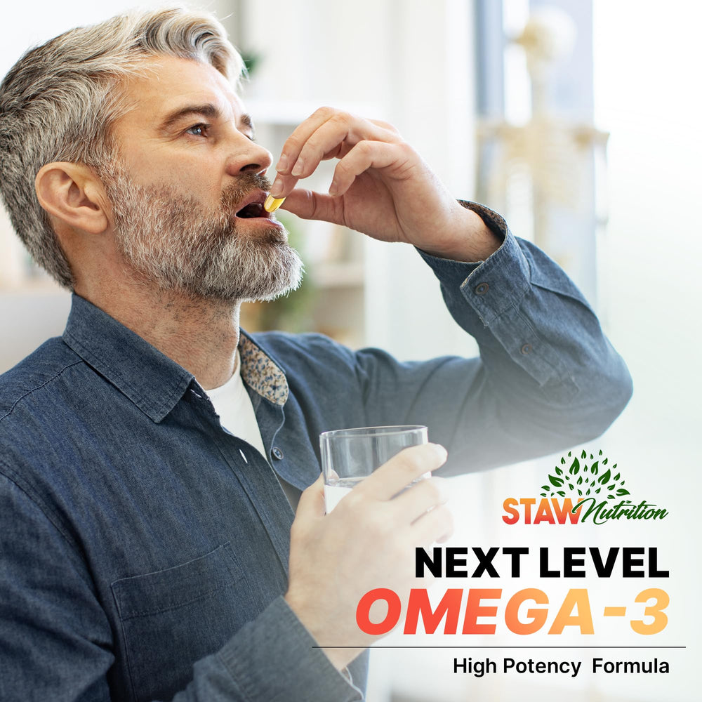 STAW Next Level bottle paired with a meal suggests simple daily habit.