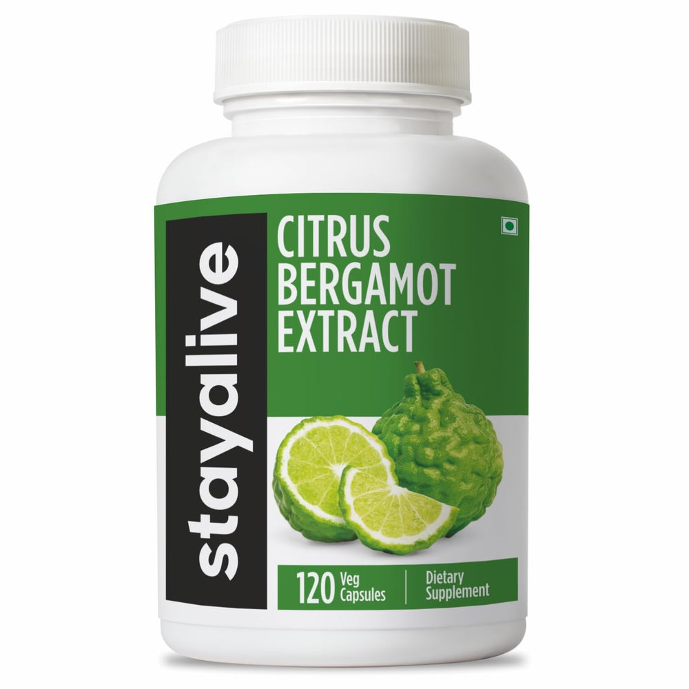 Stay Alive Citrus Bergamot Capsules bottle front—vegan, non-GMO formula for daily wellness.