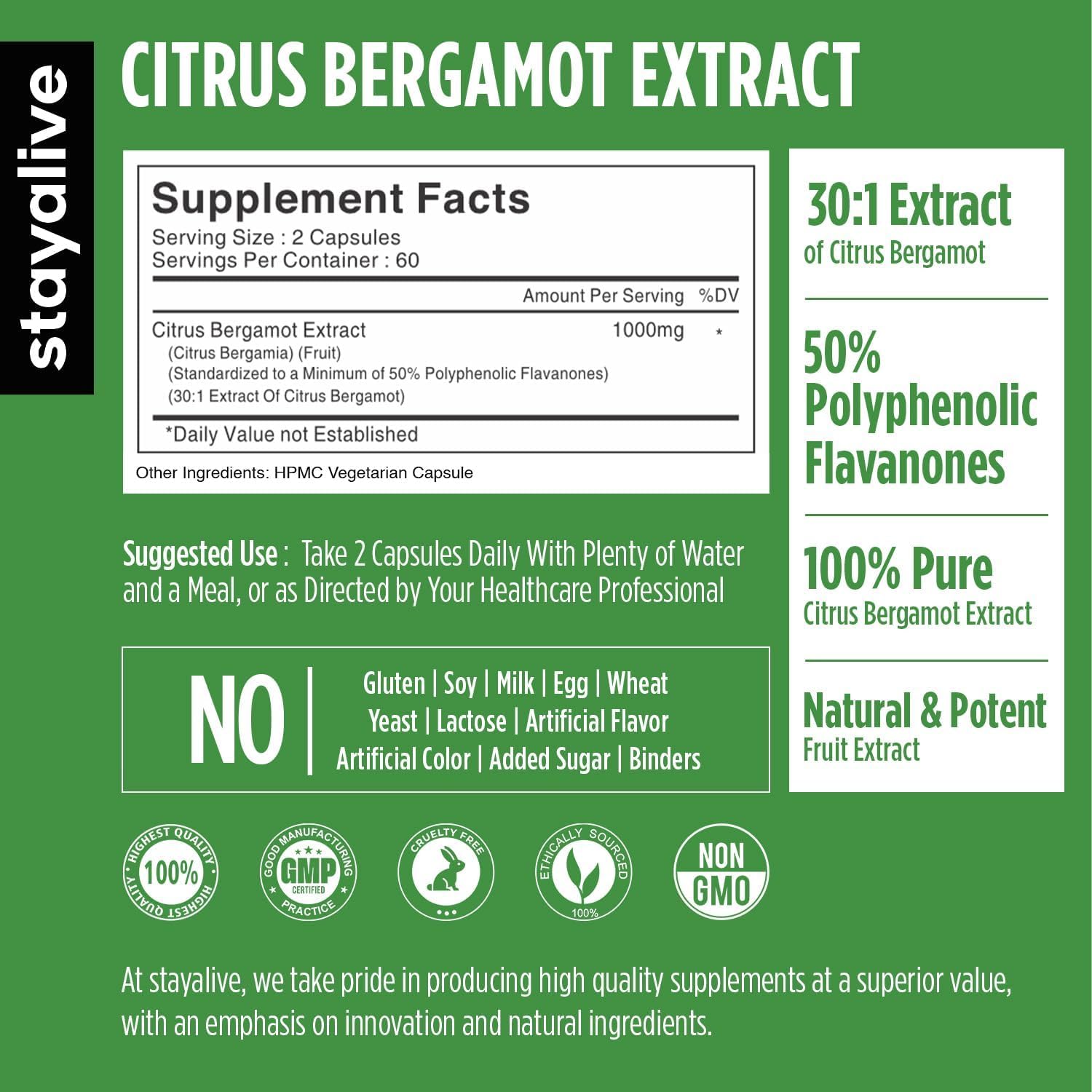 Stay Alive Citrus Bergamot 30:1 super extract close-up—1000mg per serving.
