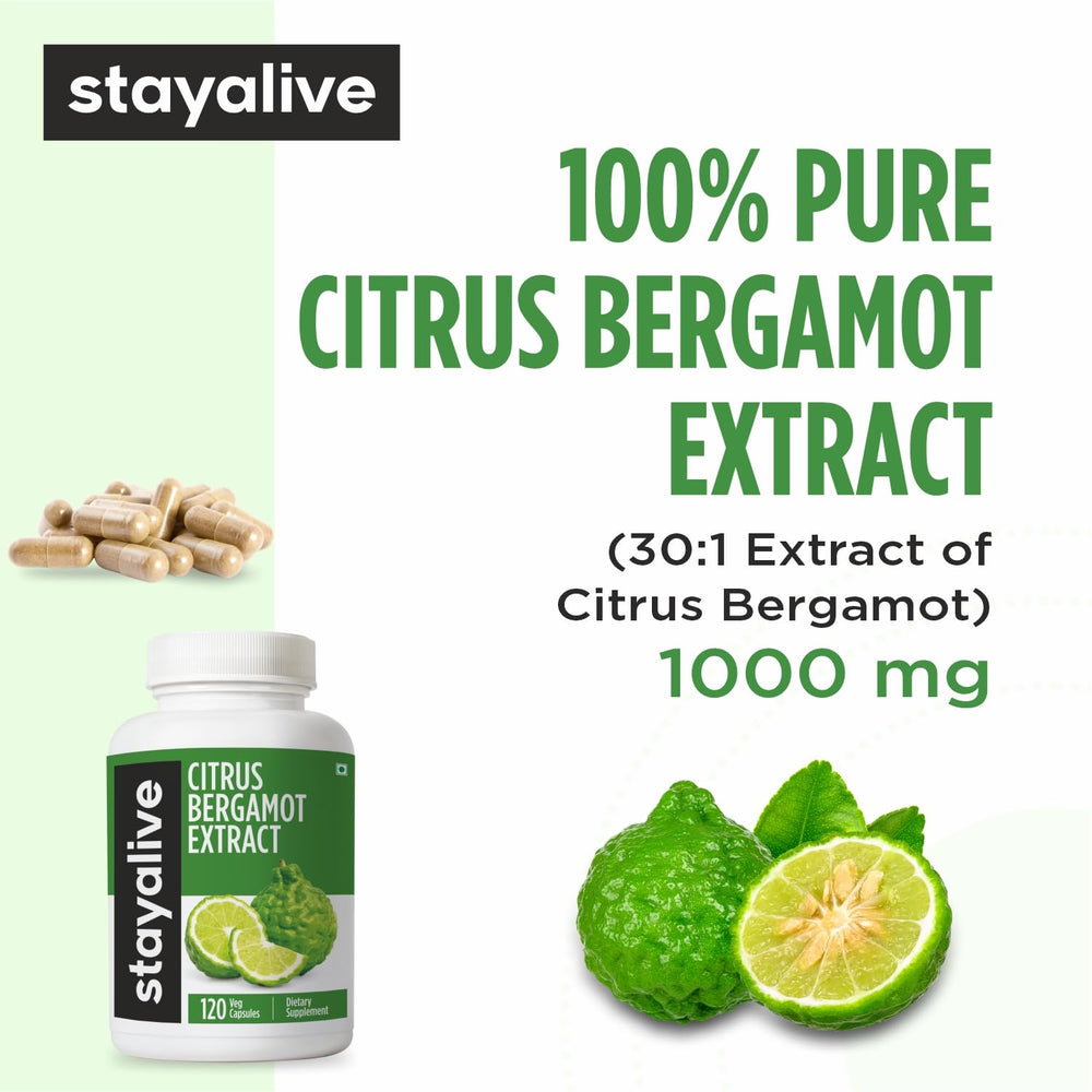 Stay Alive Citrus Bergamot Capsules label—50% polyphenolic flavanones for botanicals.