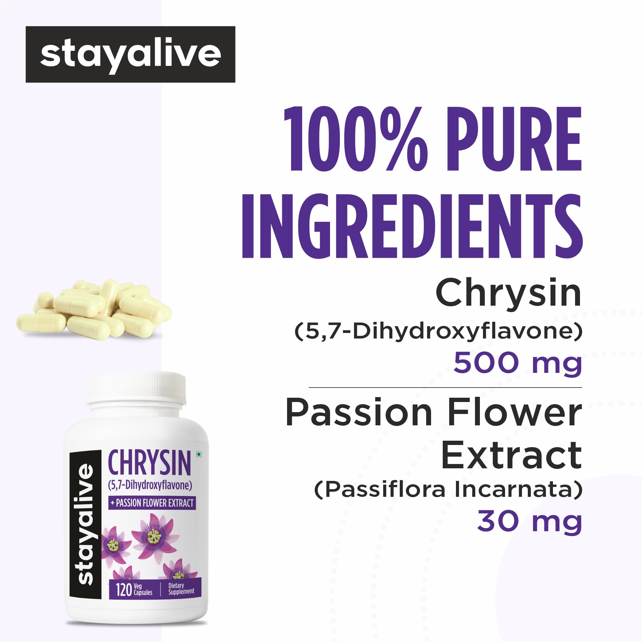 Stay Alive Passion Flower Extract powder and chrysin blend, natural daily support.
