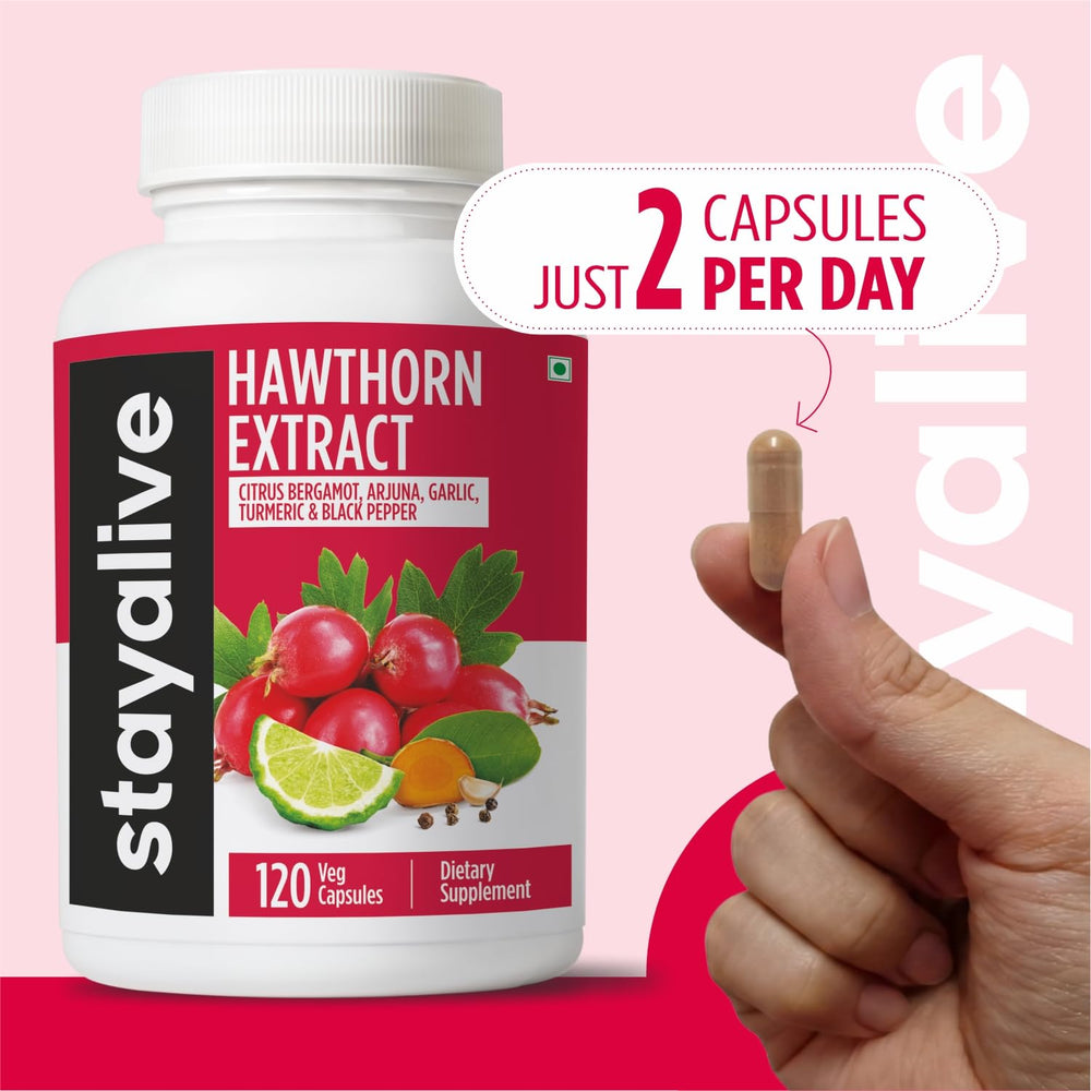 Stay Alive hawthorn product packaging shown for online purchase.