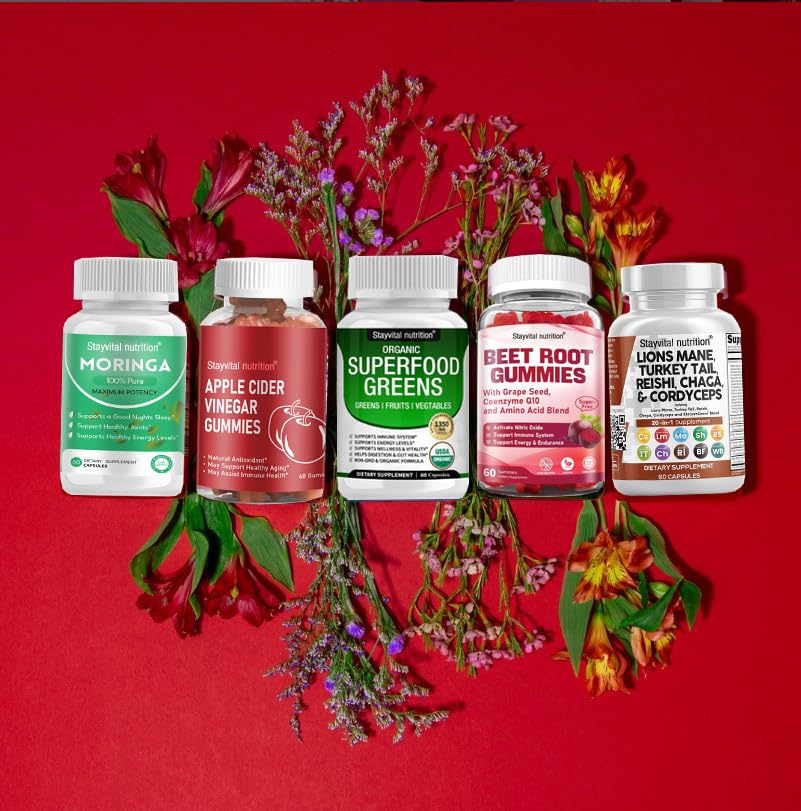 Stayvital Nutrition Beet Root Gummies gluten-free badge highlights safe daily vegan supplementation.
