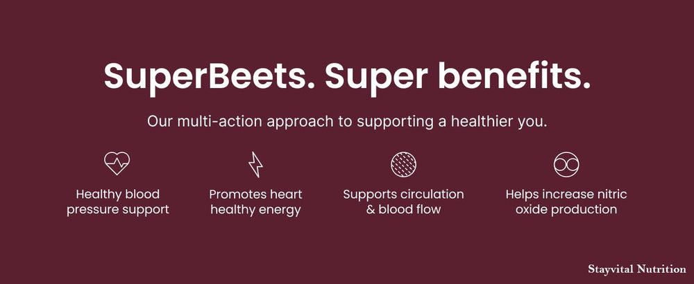 Stayvital Nutrition Beet Root Gummies grape seed extract view emphasizes heart health support.