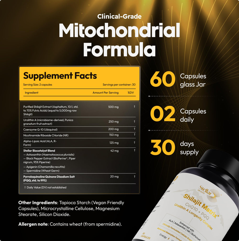 Stellar Health PQQ 20 mg: estimula biogénesis mitocondrial