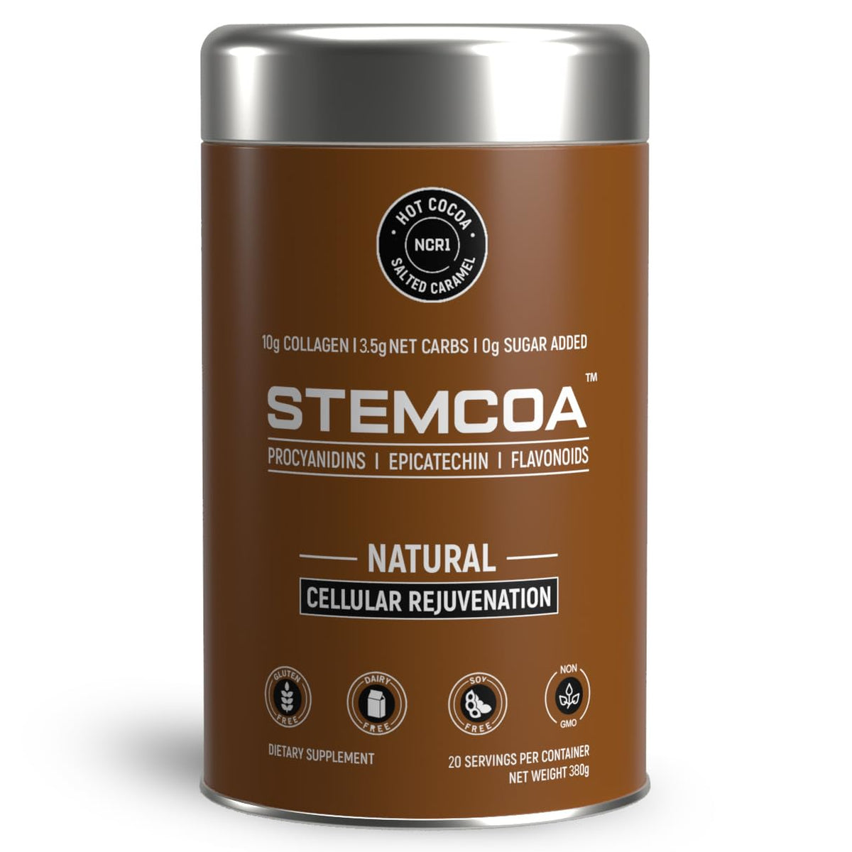 Stemcoa NCR1 packaging front with salted caramel flavor for daily refreshment.