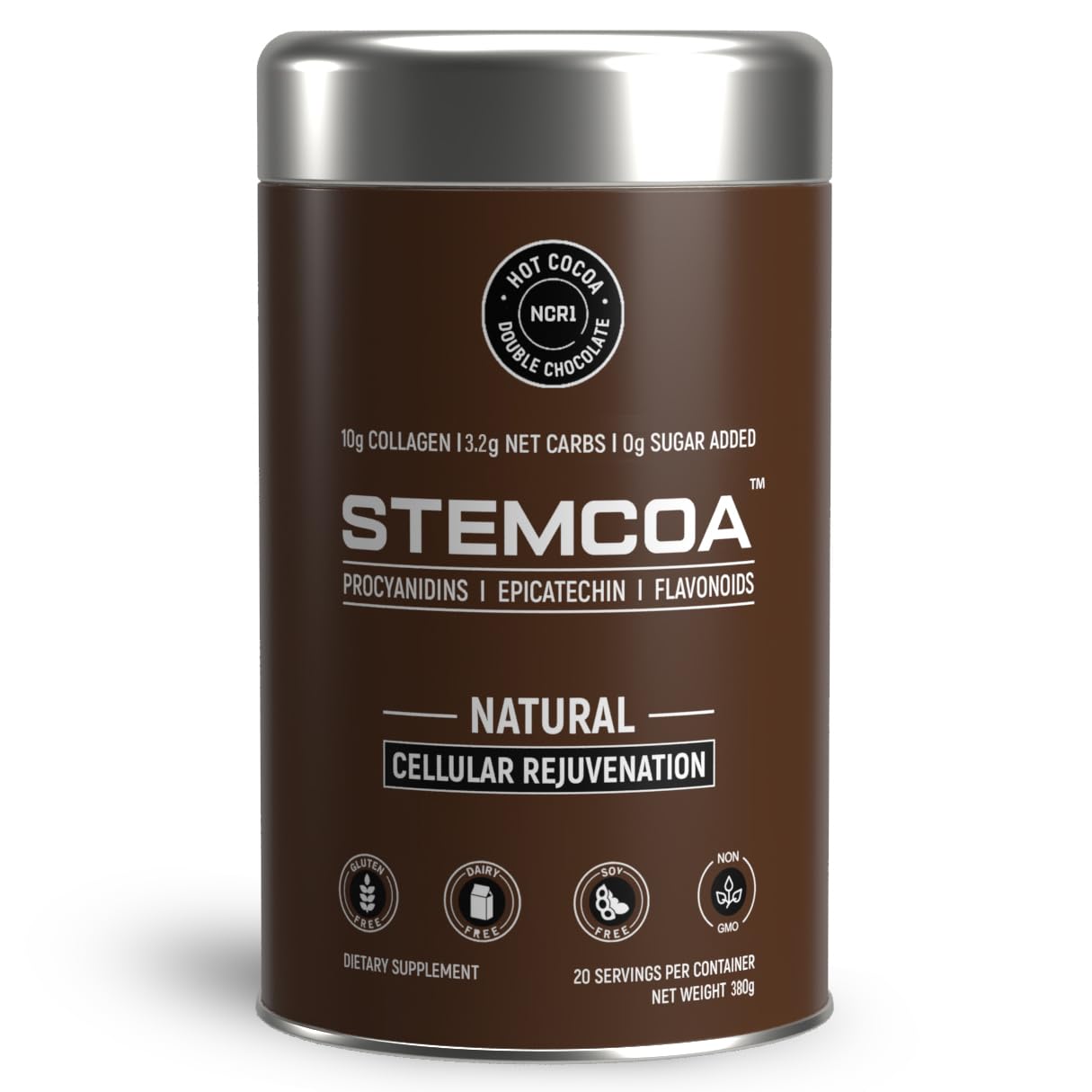Stemcoa NCR1 packaging label shows premium collagen formula for daily renewal
