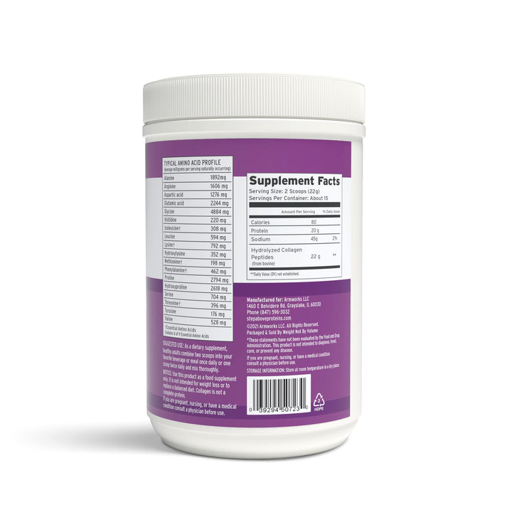 Step Above Proteins Original Collagen powder in measuring cup for daily routine.