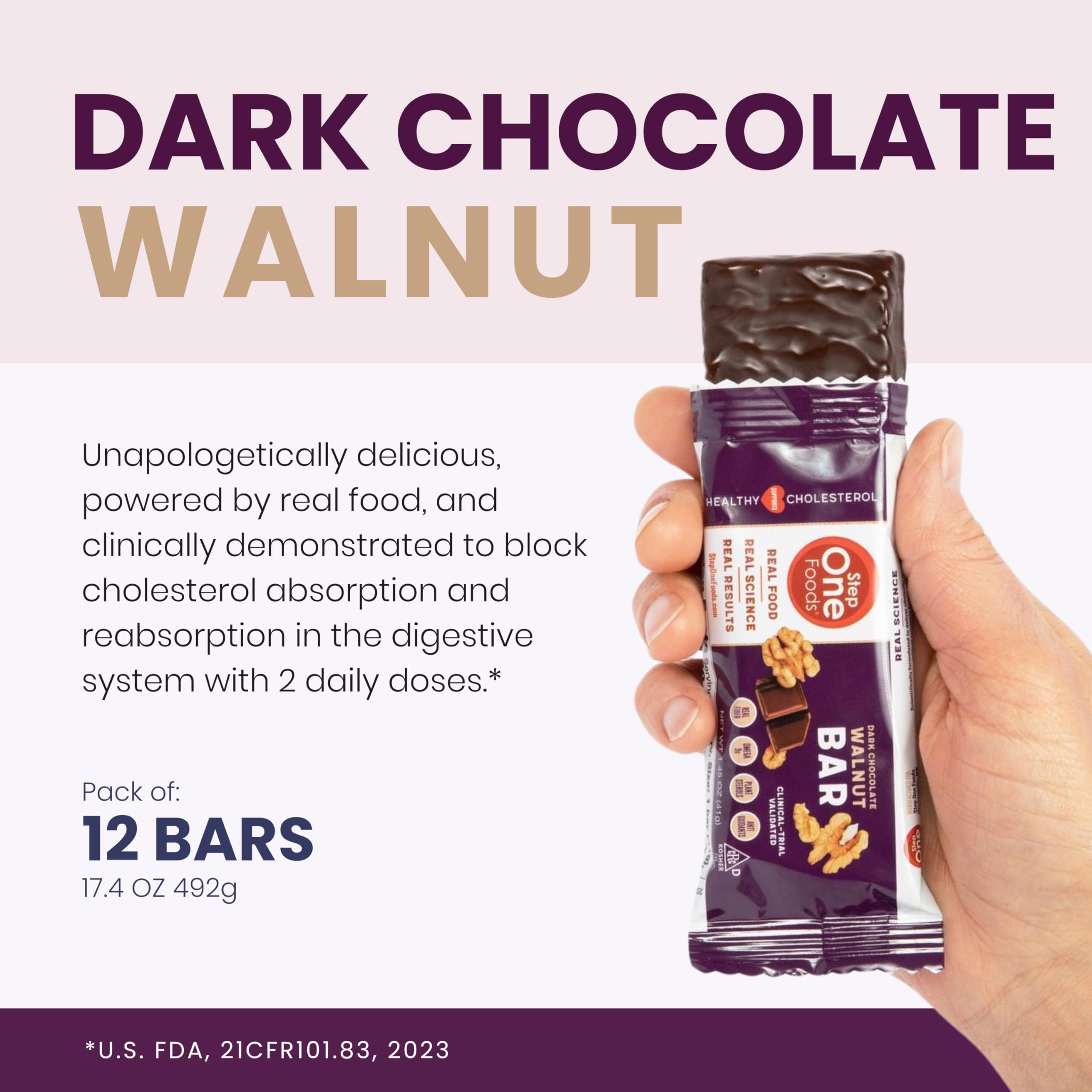 Step One Foods dark chocolate walnut bars ingredients list featuring real foods