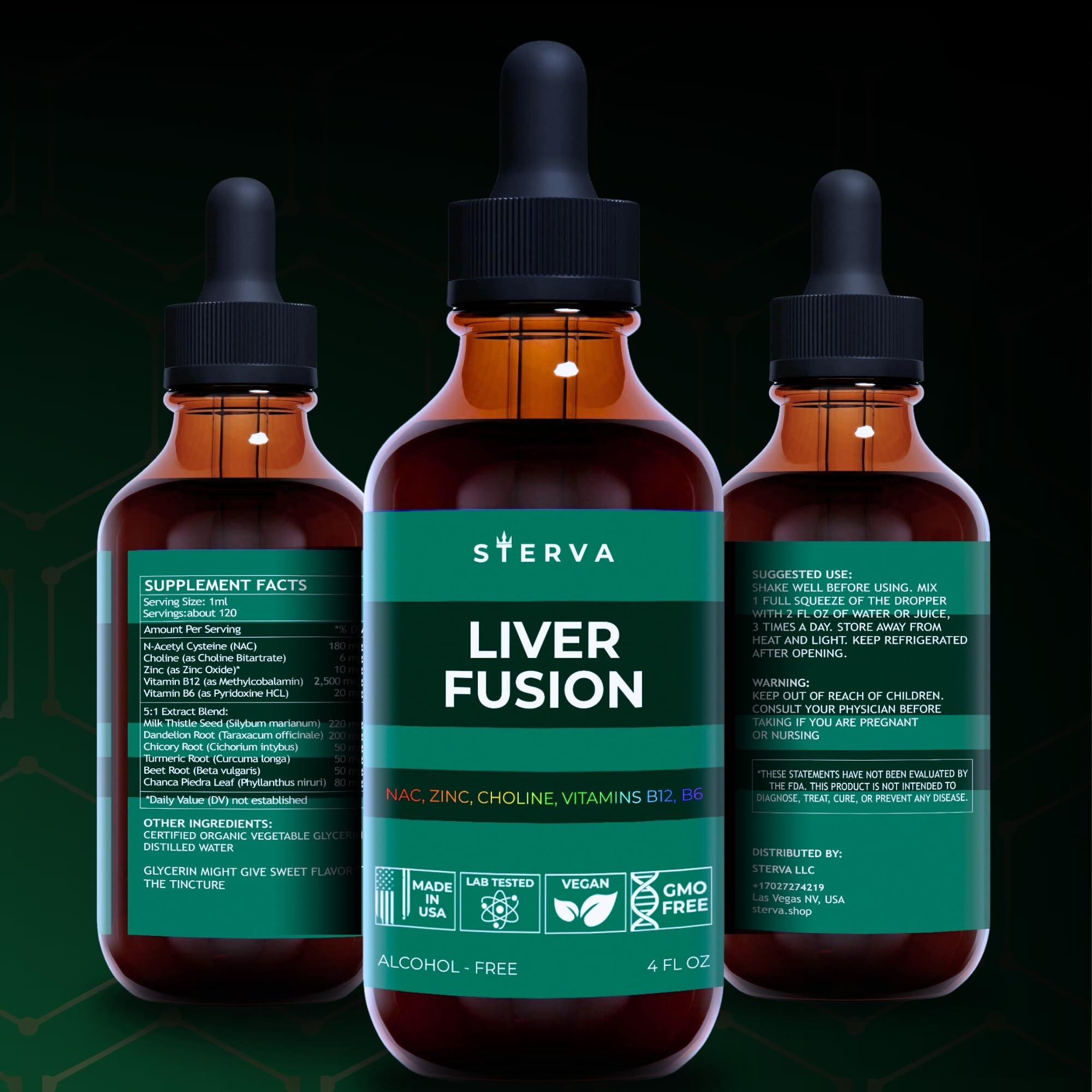 STERVA Liver Fusion packaging box with dosage guidance and product info