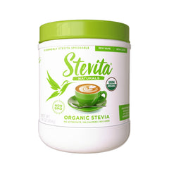 Stevita Organic Stevia & Erythritol 16oz jar for sugar-free baking and beverages.