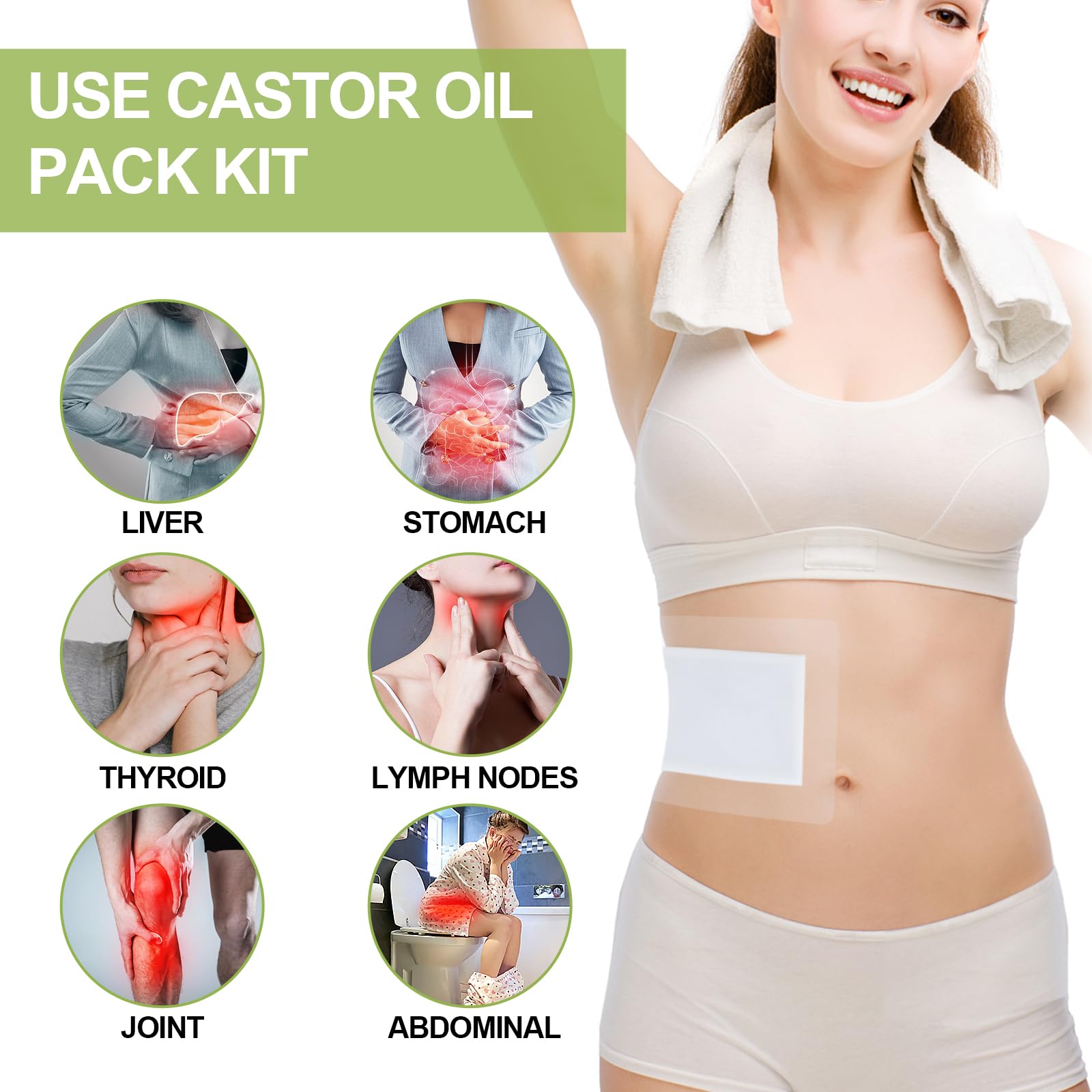 STFOCE castor oil pack wrap silicone gel inner layer provides hypoallergenic adhesion.