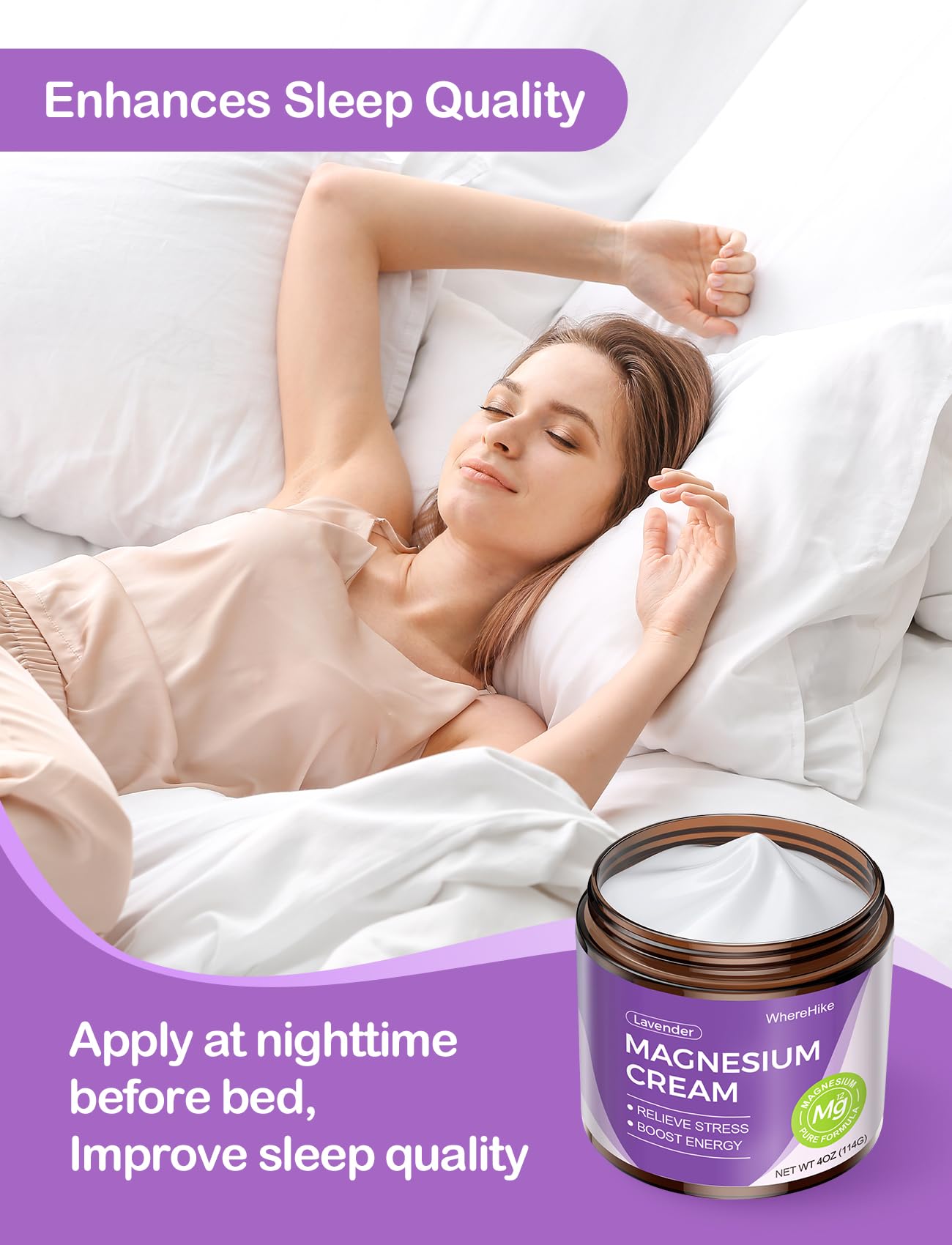 STILIP Nighttime lotion on nightstand supports calm bedtime routine.