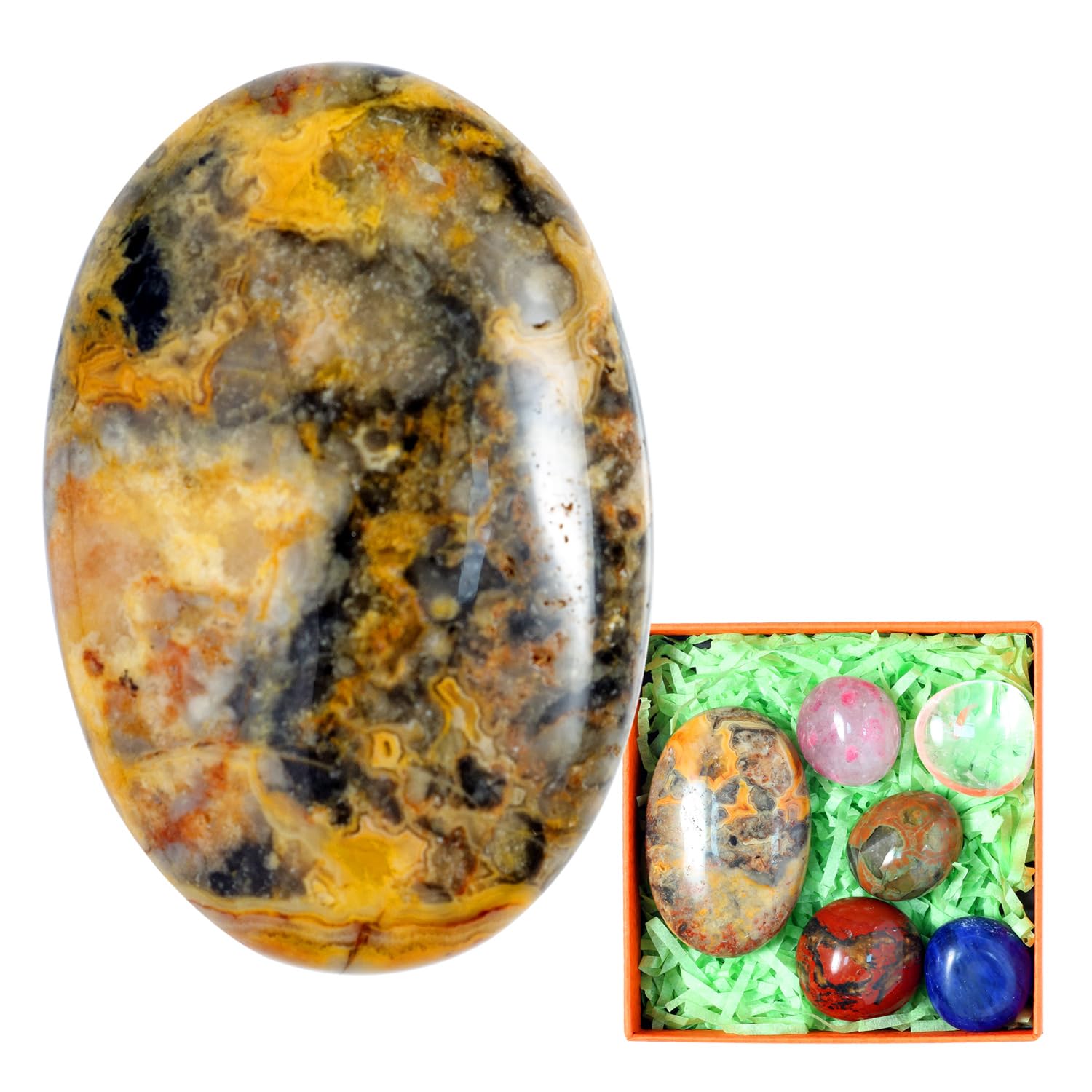 STINO Crazy Agate oval 2.4in worry stone for pocket calm on the go